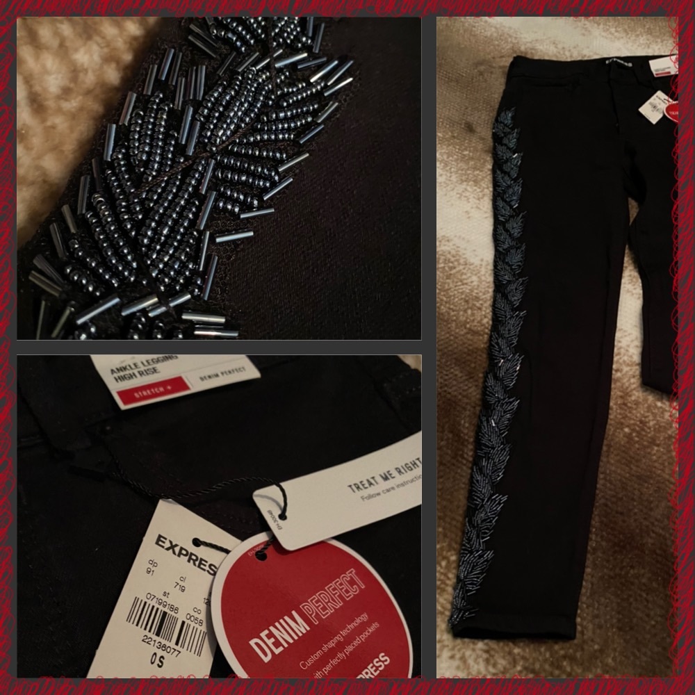 Express Black Jean Leggings Beaded Side Detail